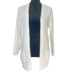 White Chunky Knit Cardigan Sweater With Pockets